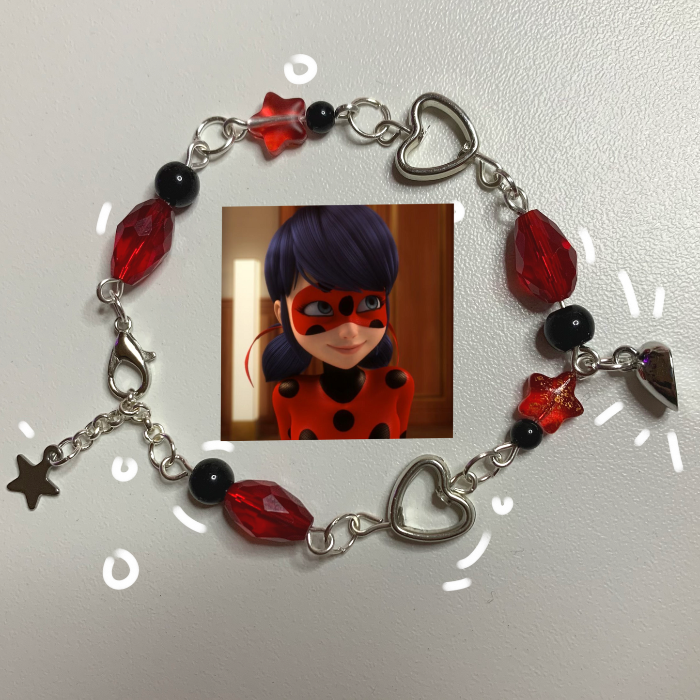 Ladybug + Cat Noir inspired friendship bracelet - LADYBUG