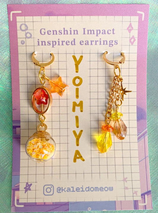 Yoimiya inspired earrings by kaleidomeow